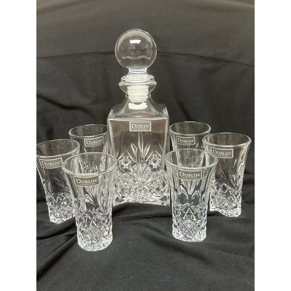 Elegant Dublin Collection Crystal Decanter Set with 6 Cordial/Liqueur Glasses - Picture 7 of 9